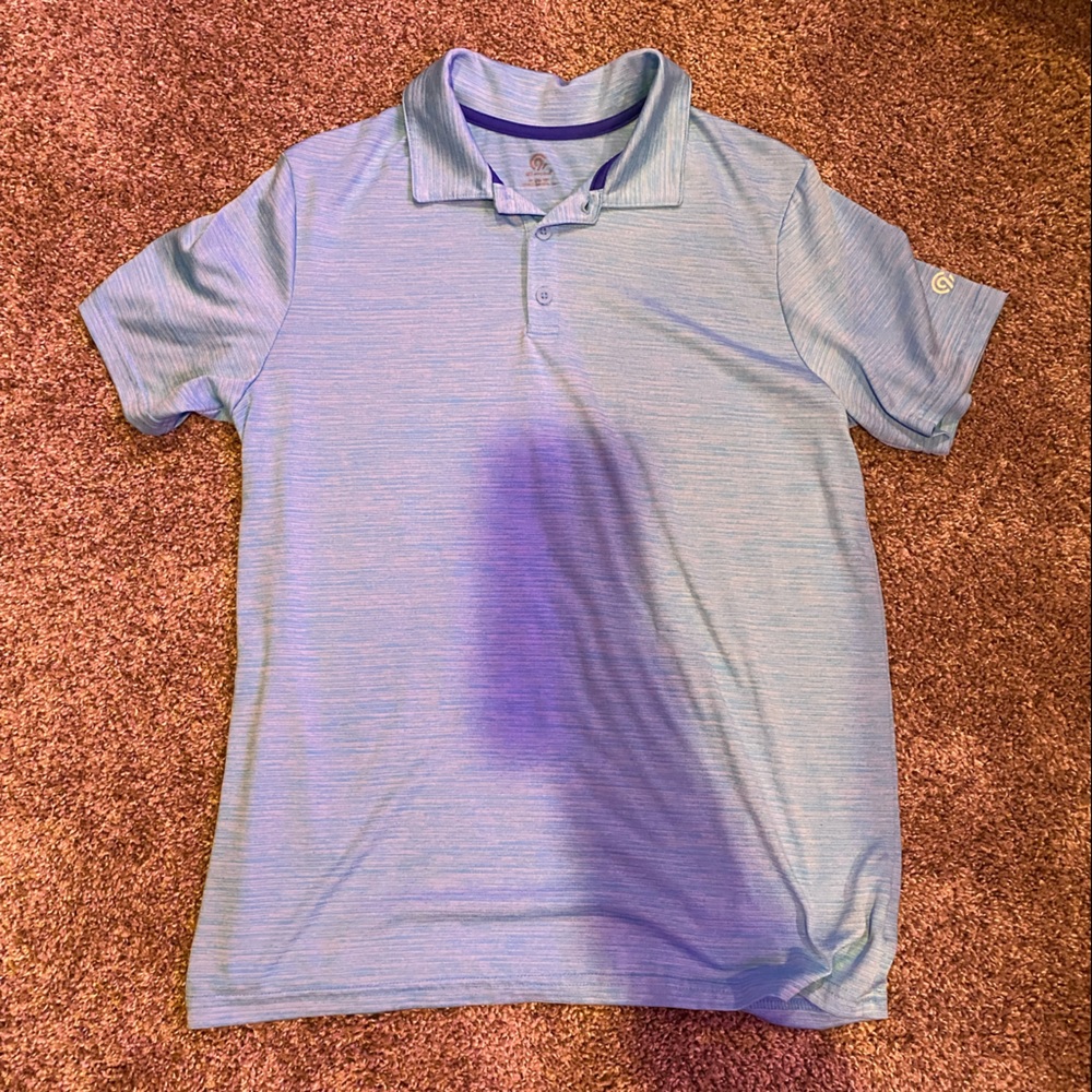 blue polo shirt